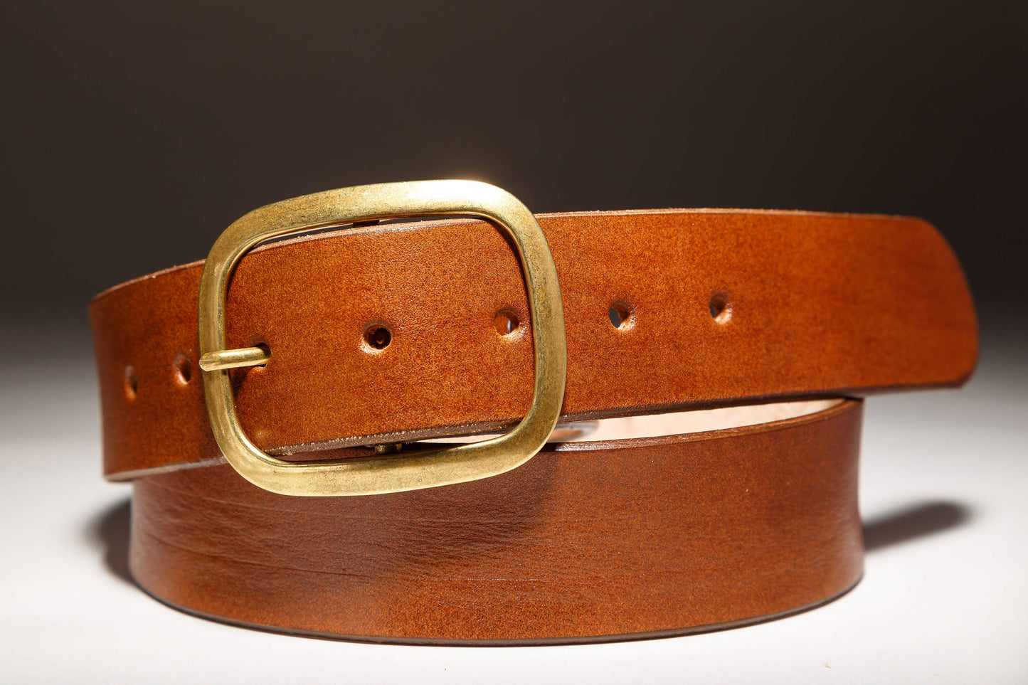 Medium Brown Bridle Leather belt with Brass Buckle