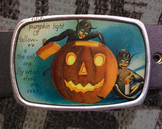 Vintage Halloween Postcard Belt Buckle