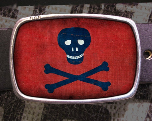 Vintage Skull Crossbones Pirate Flag Skeleton Belt Buckle