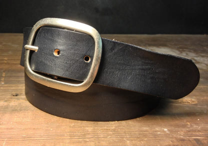 Black Leather Snap Closure Belt  Antique Silver Buckle