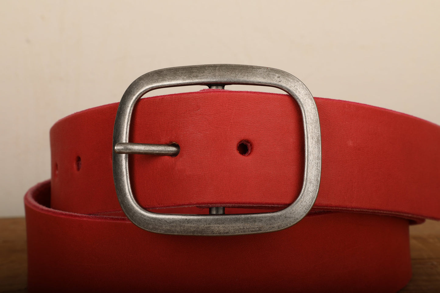 Red Leather Belt with Antique Silver Buckle