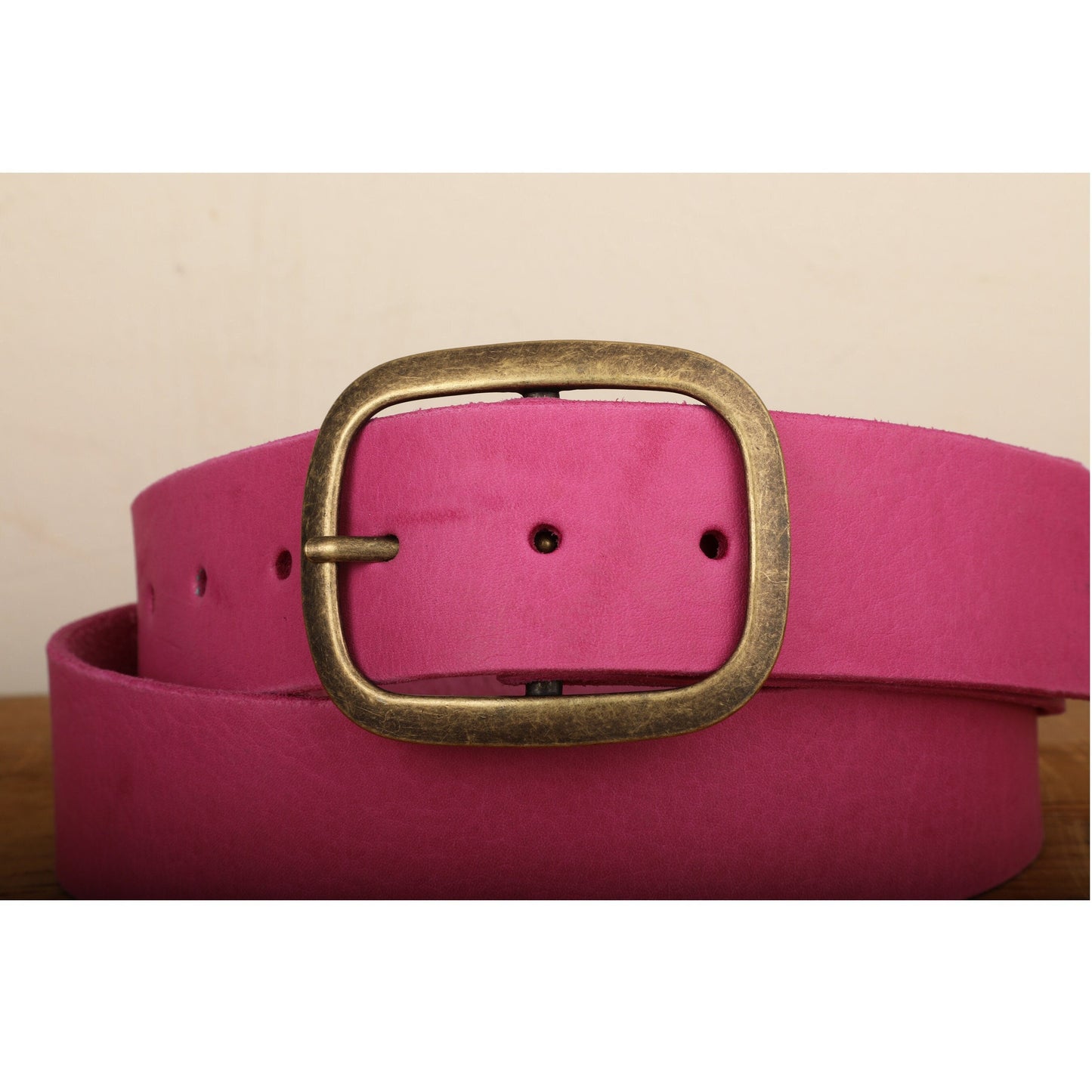 Pink Leather Belt with Antique Brass Buckle