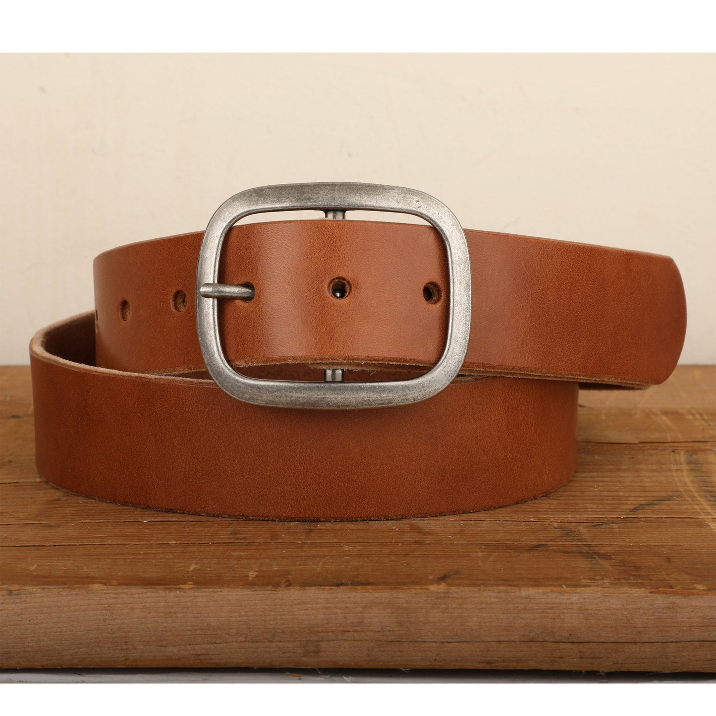 Medium Brown Bridle Leather Belt with Silver Buckle - Handmade in USA - Full Grain Unisex Belt