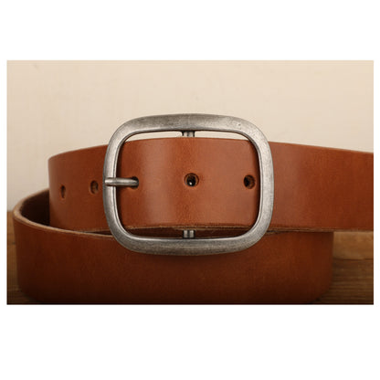 Medium Brown Bridle Leather Belt with Silver Buckle - Handmade in USA - Full Grain Unisex Belt