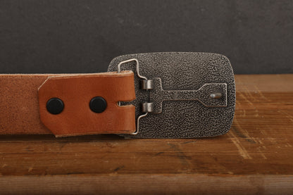 Medium Brown Bridle Leather Belt with Silver Buckle - Handmade in USA - Full Grain Unisex Belt