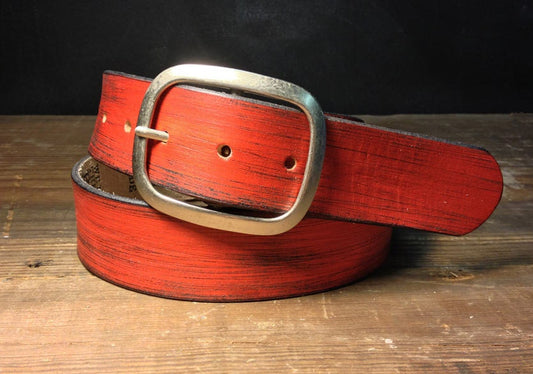 Distressed Red Full Grain Leather Belt