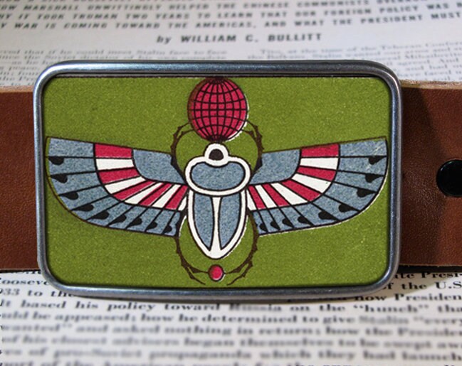 Egyptian Scarab Beetle Vintage Print Belt Buckle