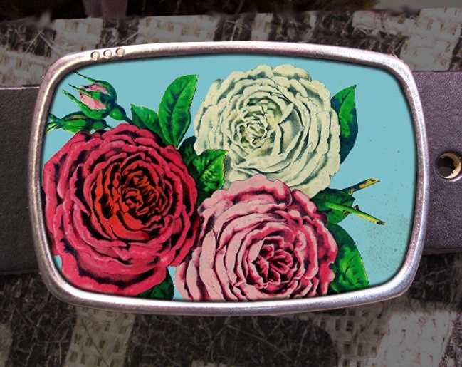 Vintage Rose Rosebud Belt Buckle