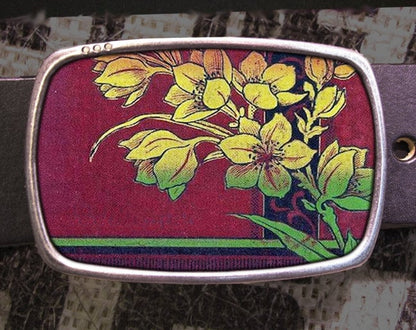 Floral Fade Antique Book Cover Belt Buckle