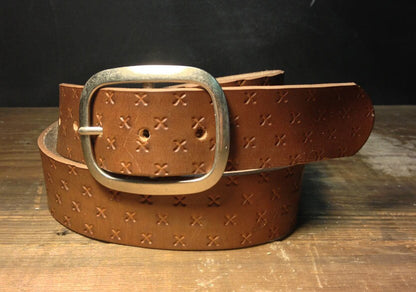 Leather belt - Small X Embossed Leather belt - embossed X snap belt