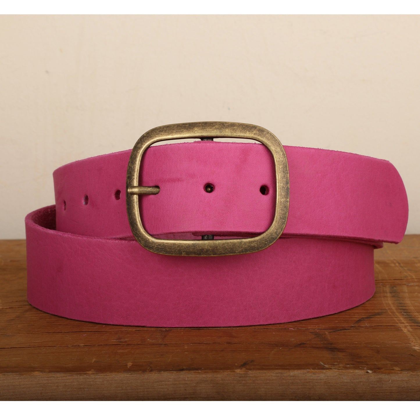 Pink Leather Belt with Antique Brass Buckle