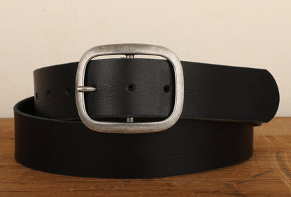 Black Leather Snap Closure Belt  Antique Silver Buckle