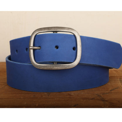 Electric Blue Wide Leather Snap Belt - Handmade in USA - Bold Bright Royal Blue Color Unisex with Silver Tone Antique Nickel Belt Buckle