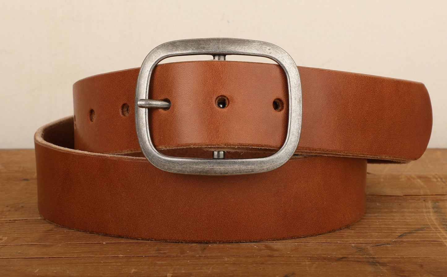 Medium Brown Bridle Leather Belt with Silver Buckle