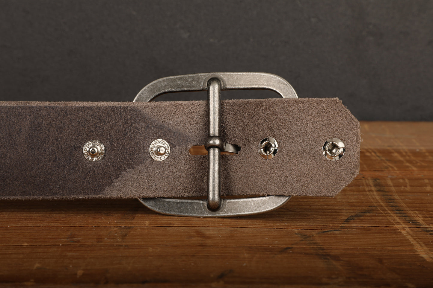 Steel Grey Leather Belt with Antique Silver Buckle