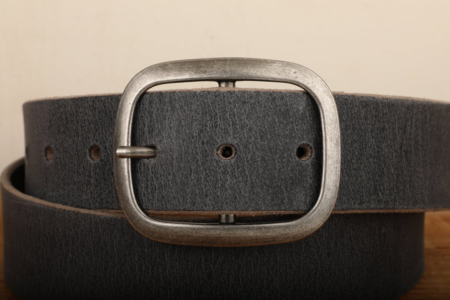 Steel Grey Leather Belt with Antique Silver Buckle