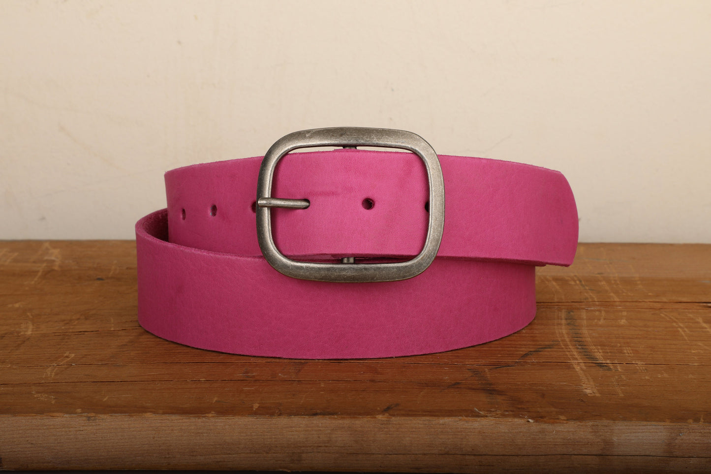 Pink Leather Belt with Antique Silver Buckle