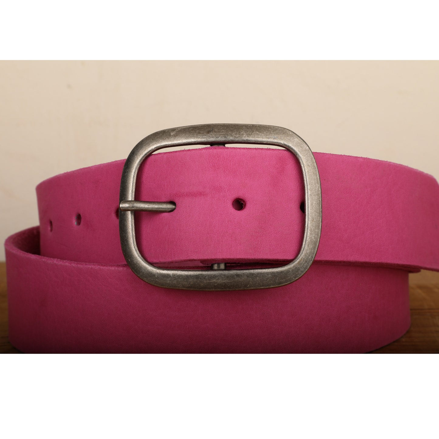 Pink Leather Belt with Antique Silver Buckle
