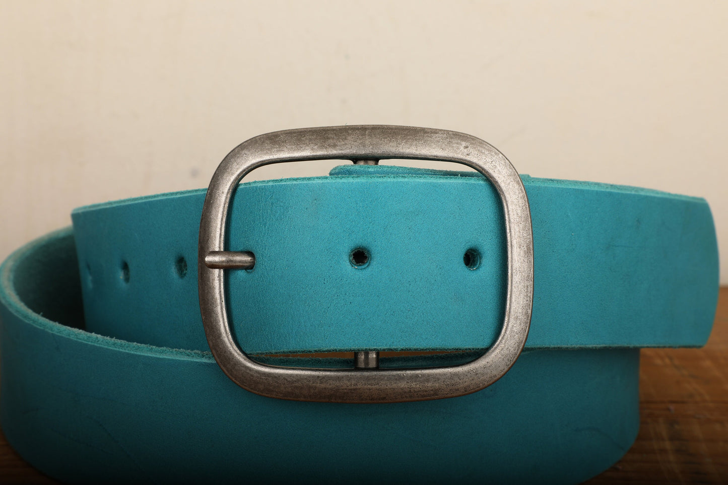 Turquoise Leather Belt with Antique Silver Buckle