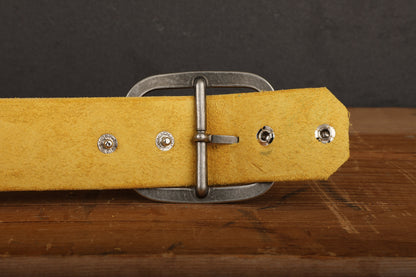 Yellow Leather Belt Snap Closure with Antique Silver Toned Nickel Buckle