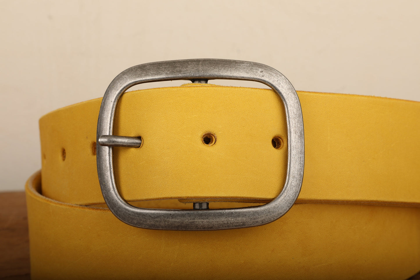 Yellow Leather Belt Snap Closure with Antique Silver Toned Nickel Buckle