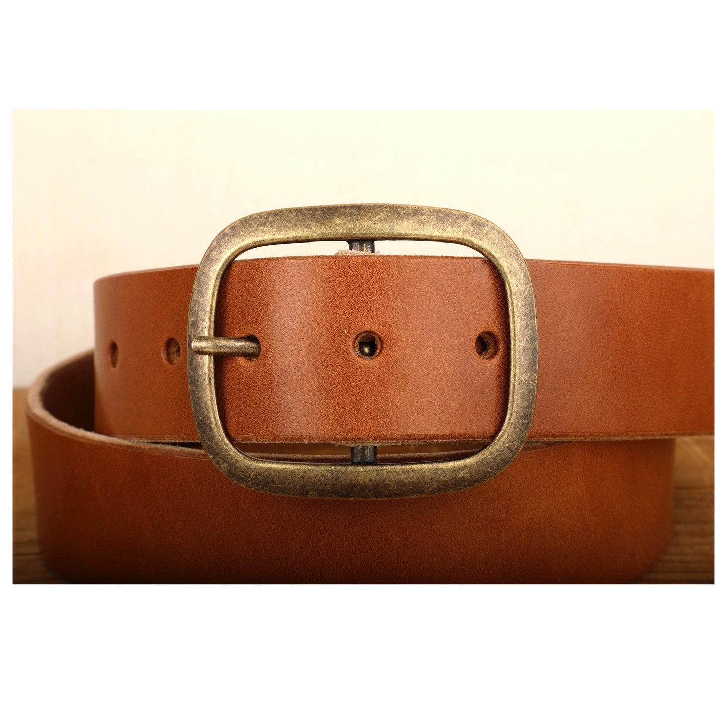 Medium Brown Bridle Leather belt with Brass Buckle