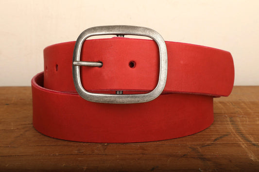 Red Leather Belt with Antique Silver Buckle