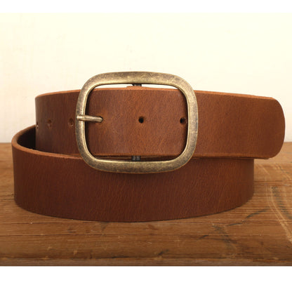 Peanut Dark Brown Leather Belt with Antique Brass Buckle