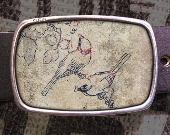 Birds Sketch Drawing Belt Buckle