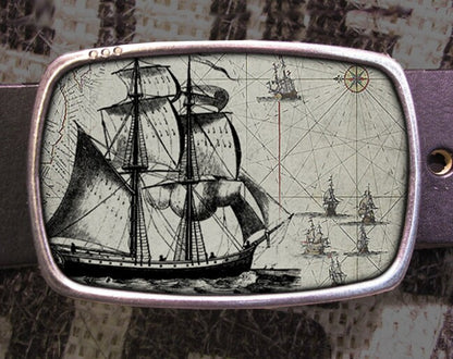 Nautical Ship Collage Belt Buckle